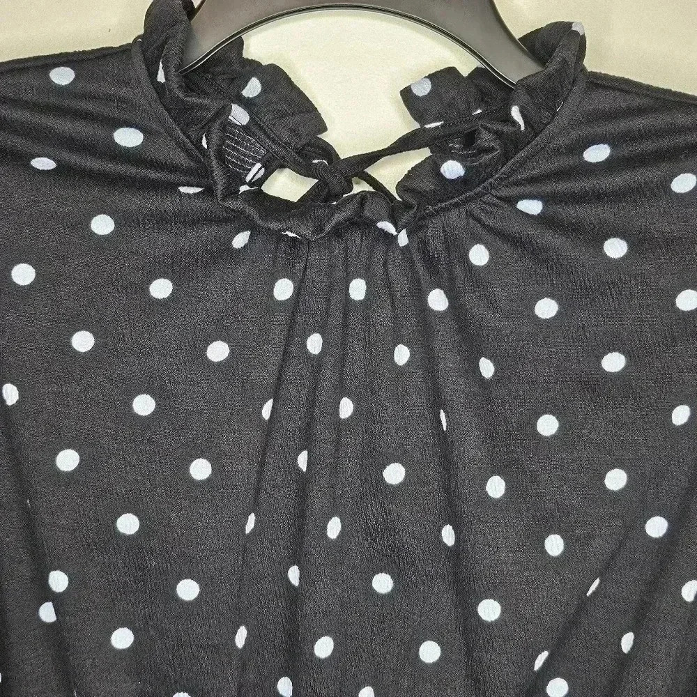 Who What Wear Blouse Black Size Large Polka Dot Puff Sleeve Smocked Casual - Picture 7 of 11
